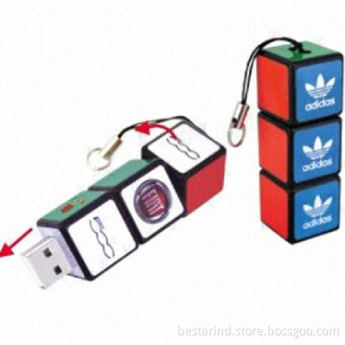 Promotional Rubik-shaped USB Drive, Made of Plastic, Customized Logos/Packing Ways are Accepted